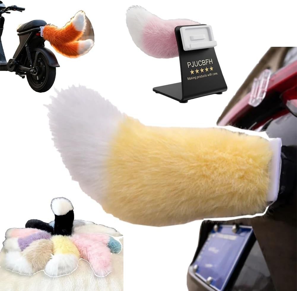 Funny Car Tail Decoration, Furry Fuzzy Wagging Plush Ornament for Auto Trunk Bumper Remote Control Drift Electric Fluffy Car Tail USB Universal Fit Vehicle Exterior Accessory(Yellow,2pcs)
