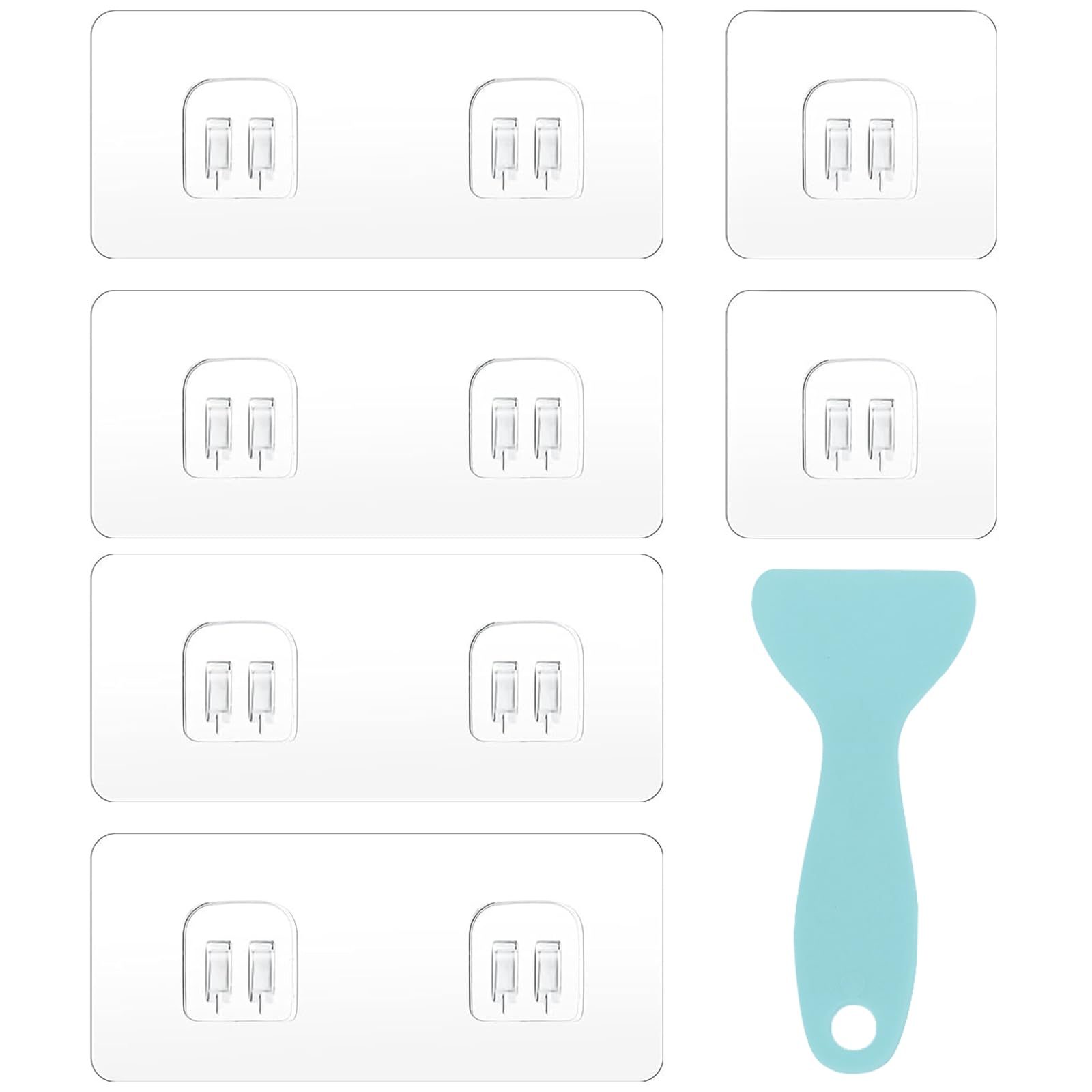Wolmik Transparent Shower Caddy Adhesive Replacement - 6 Pcs Corner Shower Caddy Adhesive Sticker Hooks With Scraper, Sticky Hooks For Bathroom Kitchen Shower Caddy Corner Shelf - Double & Single Hook