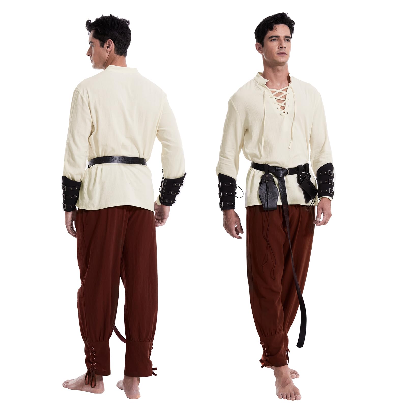 Disfraz medieval renacentista para hombre, disfraz de vikingo, camisa con cordones, pantalones con accesorios, disfraz de Halloween para cosplay, mascarada, magos