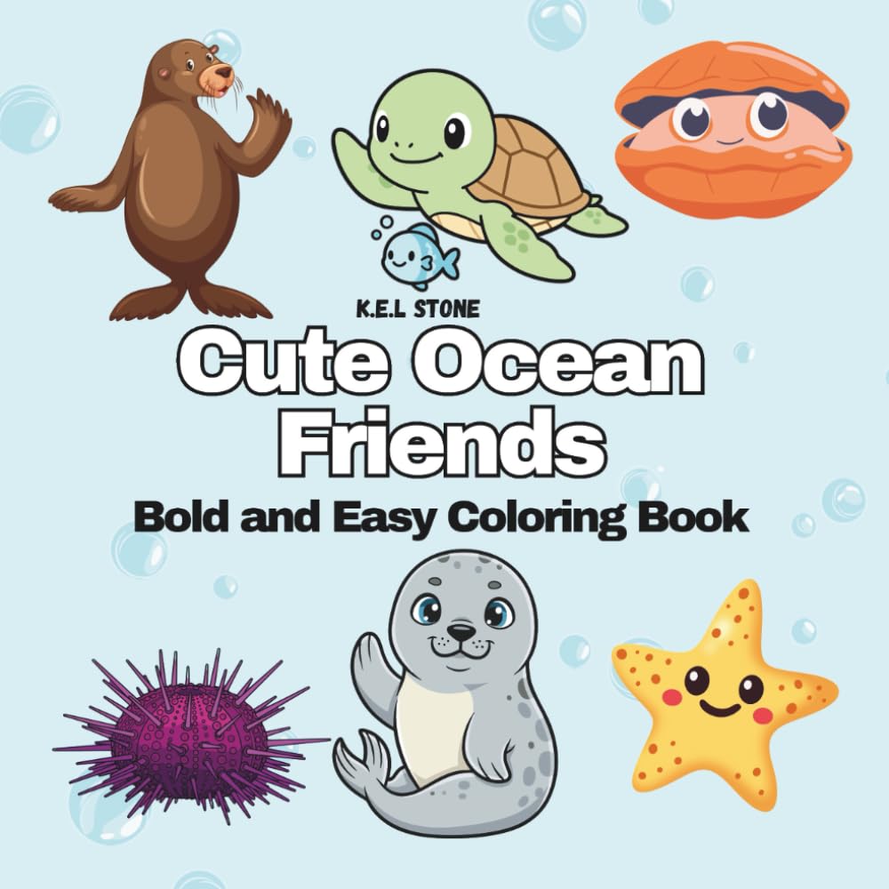 Cute Ocean Friends, Bold and Easy Coloring Book: A Fun Underwater Coloring Adventure for Kids