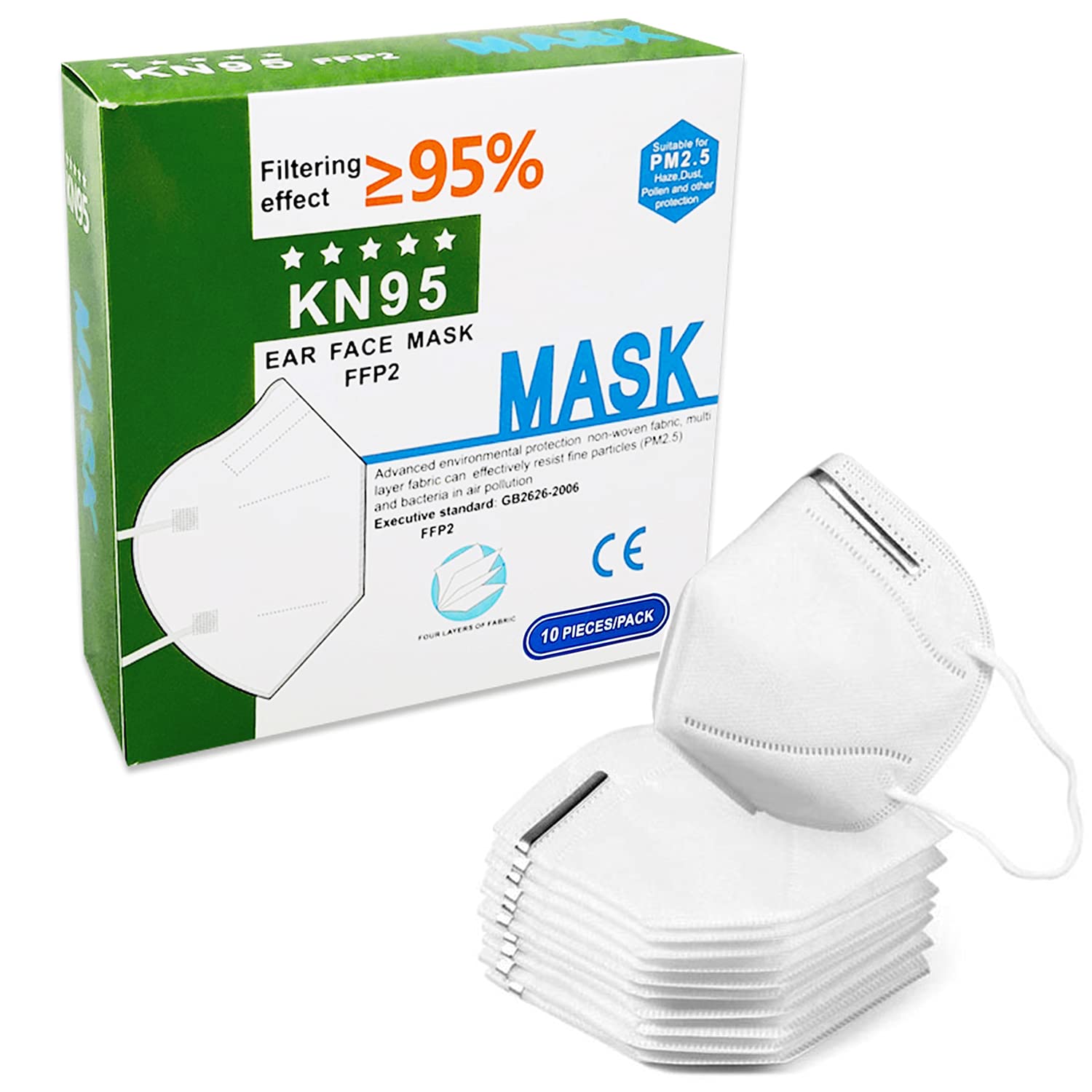 DealFry 4-layer Face Mask KN95 filtering effect up to 95% PM2.5 with Elastic Ear Loop Protective Dust Safety & Mouth Droplet Masks Anti Pollution, Washable and reusable, Non-woven (Pack of 10) (B095MBPDKP) Amazon Price History, Amazon Price Tracker