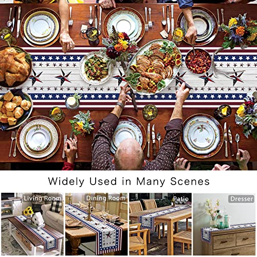 July 4Th Independence Day Cotton Linen Table Runner Dresser Scarves,Usa American Flag Day Theme Stars Red Stripe Table Runners For Dinning Table,Holiday Farmhouse Dinner Kitchen Decoration-13X90 Inch #TOP1