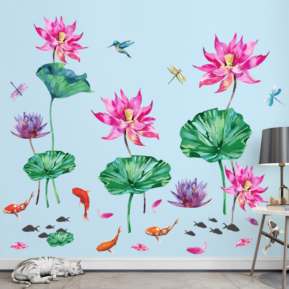 Vinilos decorativos de flores de loto acuarela miniatura 5