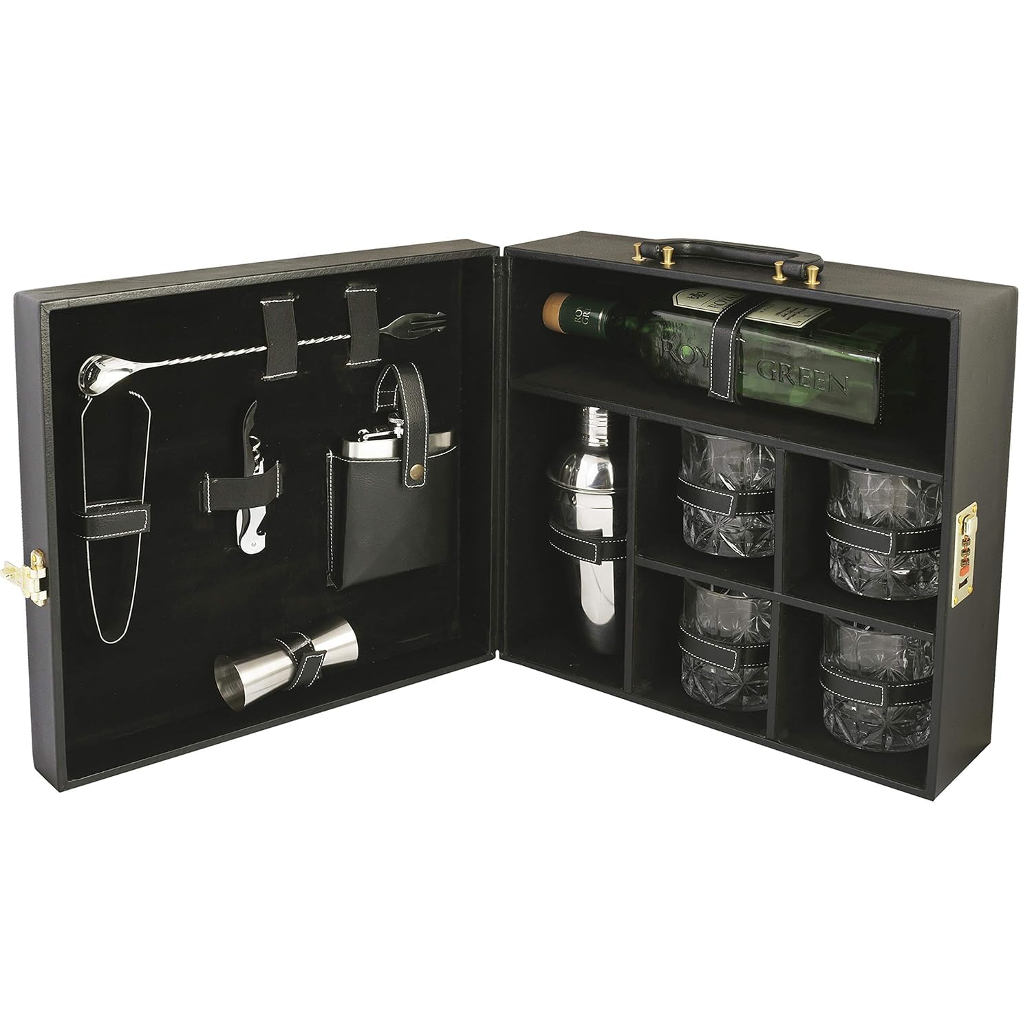 Leather Portable 4-Glass Bar Set with Cocktail Shaker and Bar Tools Kit, Barware Sets for Whisky, Travel, Picnic and Gifting | Bar Set for Car | Bartender Kit | Black-image-25
