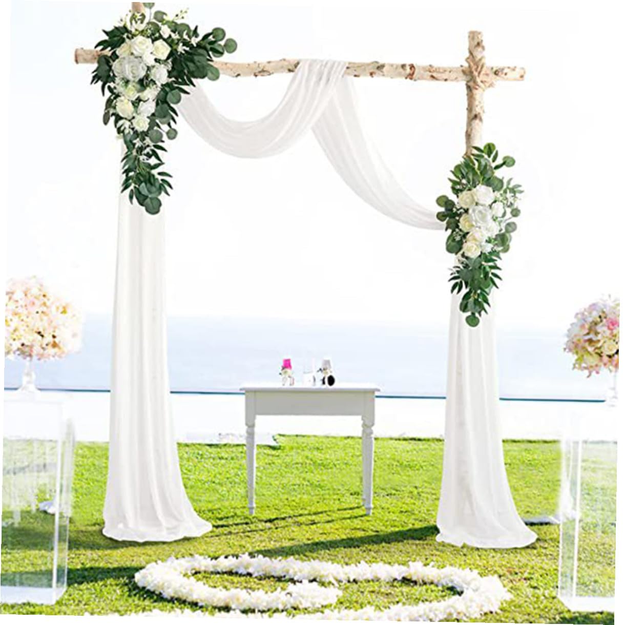 Zerodeko Set di Fiori Artificiali per Decorazione per Struttura Nuziale Bianco, in Seta Artificiale e Garza, Facile da Curare e Mai Appassire, per Allestimenti di Matrimoni