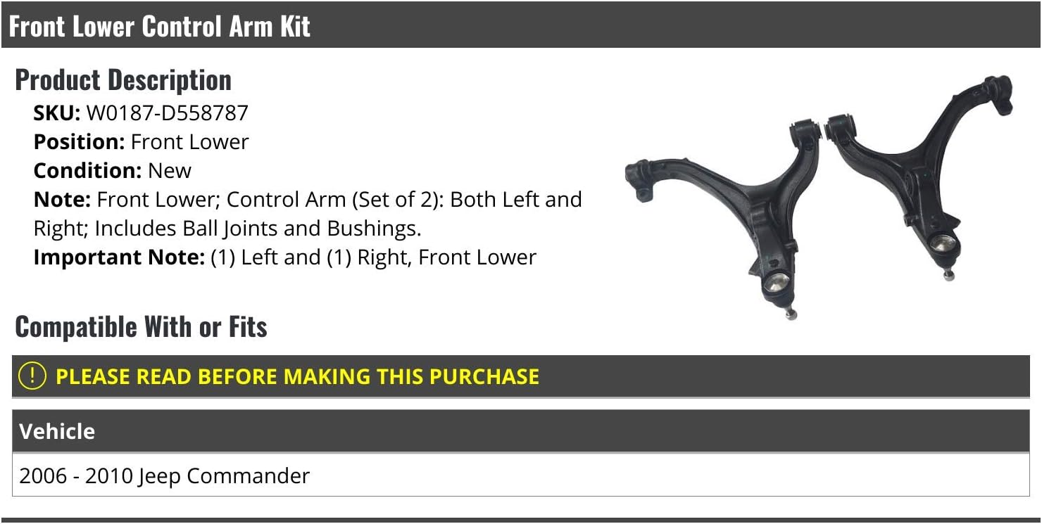Front Lower Control Arm and Ball Joint Kit - Compatible with 2006-2010 Jeep Commander