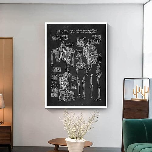 Arte de pared de Sala con diseño de esqueleto humano, arte de pared, clínica médica, decoración de oficina, póster de órgano corporal, lienzo