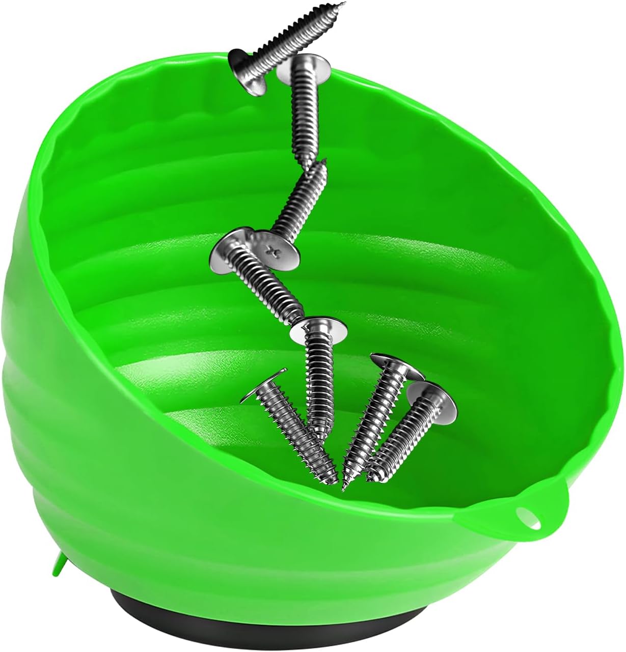 Magnetic Nut Cup, 6 Inch Cup Diameter Curved Magnetic Screws Bowl Holds Up to 5 Pounds, Multi-Use Parts Tray Nuts Bolts Organizer Attaches to Metal Surfaces, Car Accessories (Green)