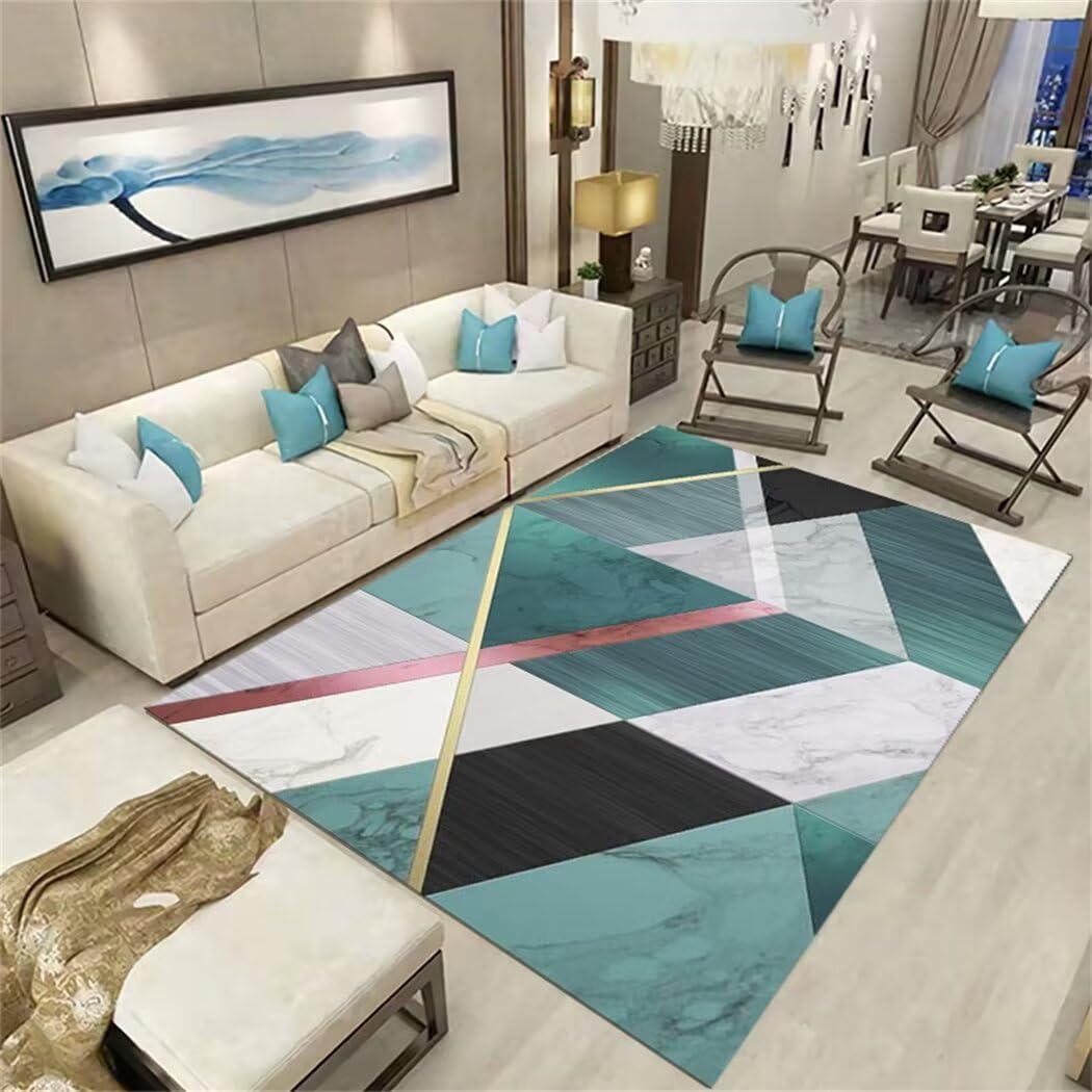 Tapis de salon moderne 200x260 cm lavable à motif géométrique vert