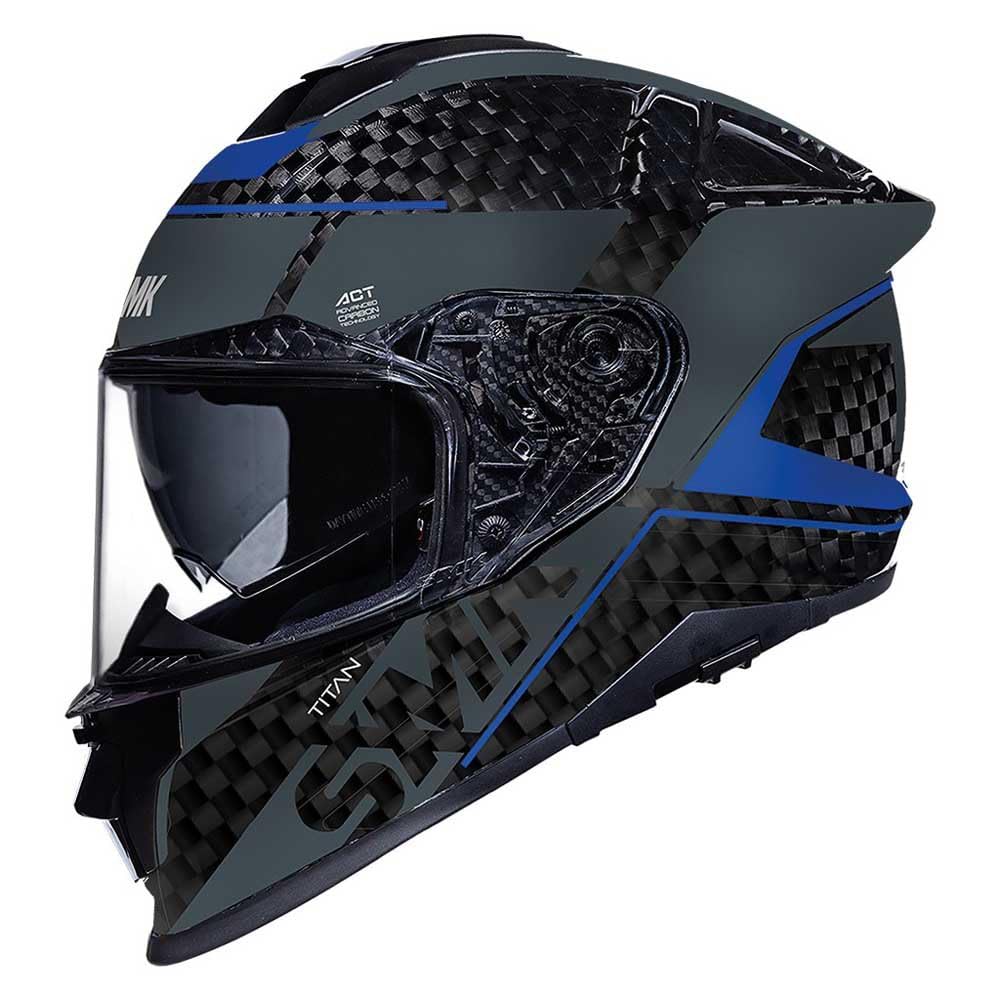 SMK Titan Carbon Nero Rojo Cromado - Casco de Moto Integral en Fibra de Carbono con Visor Solar Interior - Unisex Helmets Hombre y Mujer, Homologado 22.06 (L)