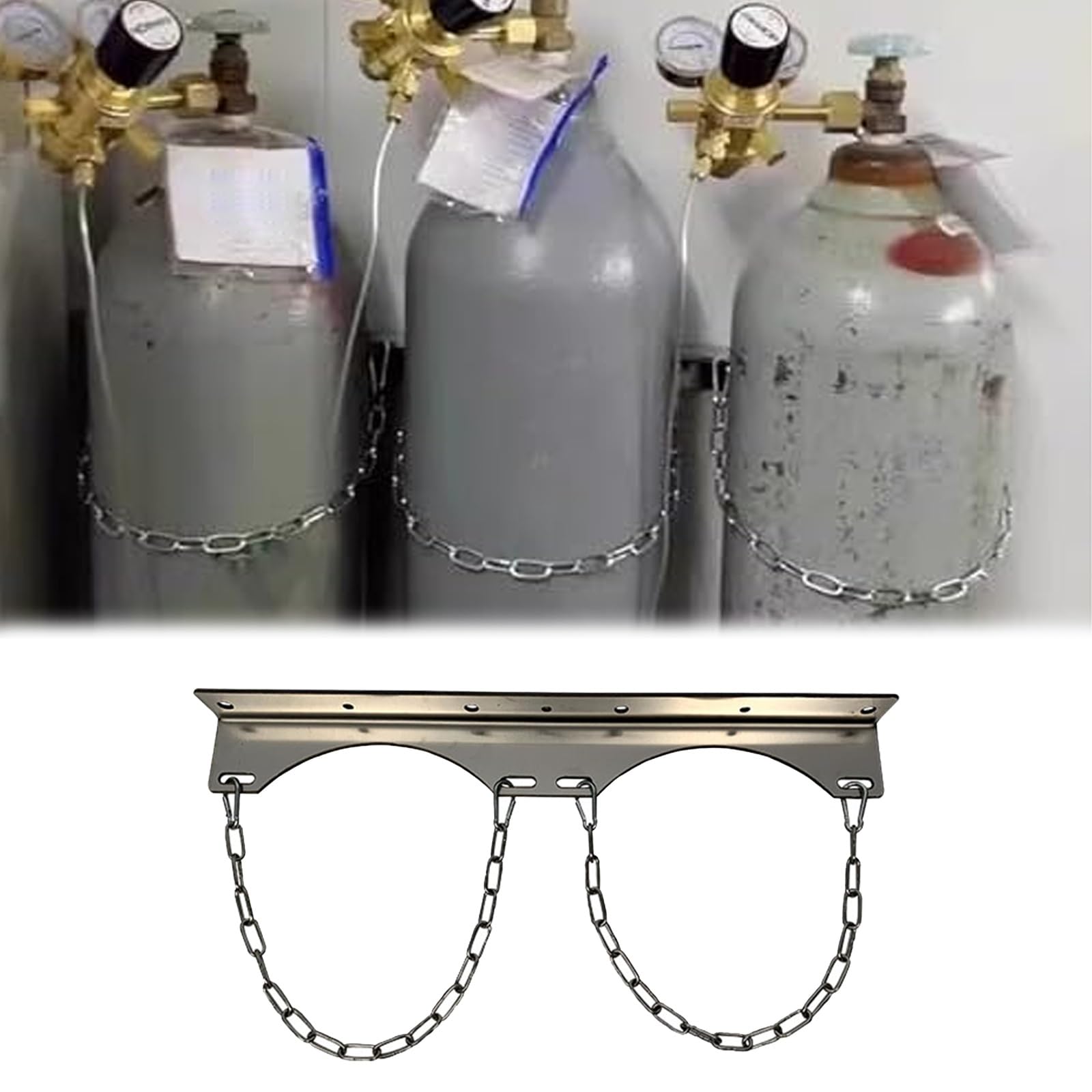 Soporte para bombonas de gas Soporte Comercial Para Tanque De Oxígeno Propano, Soporte De Acero Inoxidable Para Cilindros De Gas, Ideal Para Clínicas Comunitarias, Escuelas Y Fábricas(2 Bottles long 1
