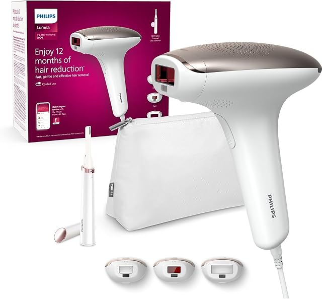Philips Lumea IPL Hair Removal 7000 Series - Hair Removal Device With Satin Compact Pen Trimmer, 3 Attachments Body, Face, And Bikini, Corded Use (Model BRI923/00)