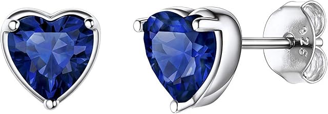 Shuxin Silver Stud Earrings for Women, 925 Sterling Silver Heart Stud Earrings, Silver Birthstone Stud Earrings, 7mm Small Sleeper Cartilage Studs, 12 Different Colorsfor Wife Girlfriend
