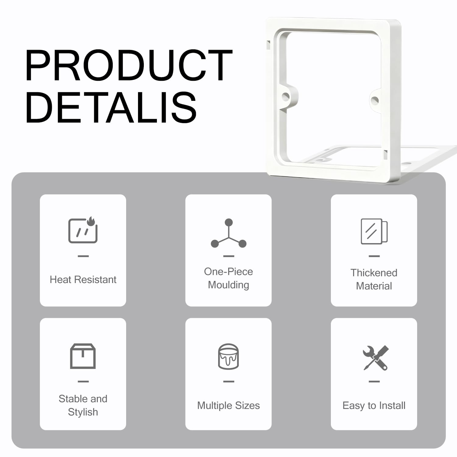 Entretoise Prise Électrique 10mm, Rallonge Boîtier Prise Unique 1 Poste, Kit Extension Durable Interrupteur Lumière Blanc
