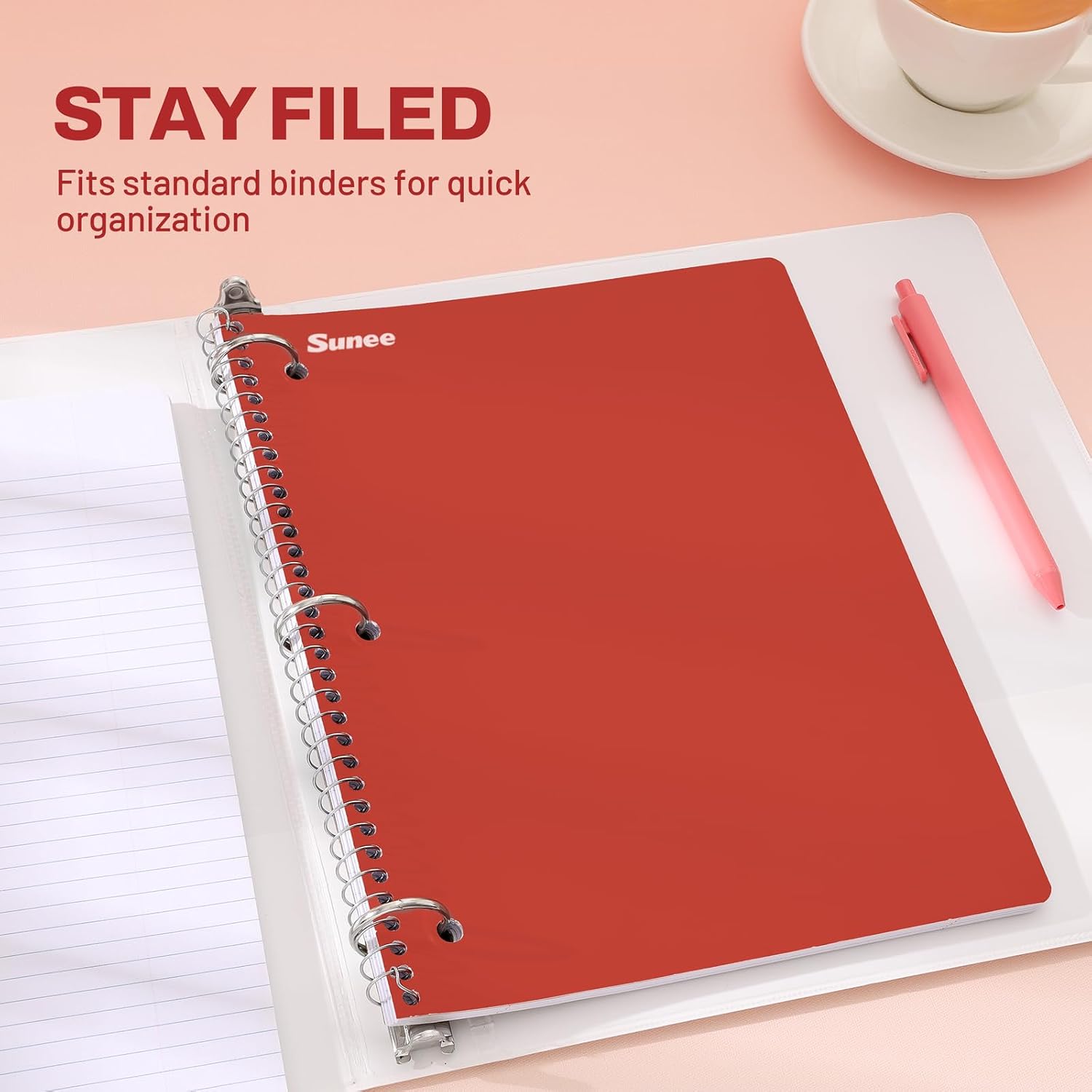 SUNEE Spiral Notebooks, 3 Pack, 1-Subject, College Ruled Paper, 8" x 10-1/2", 70 Sheets per Notebook, Assorted Colors Spiral Notebooks for School (Brick Red, Blue, Yellow) image 3