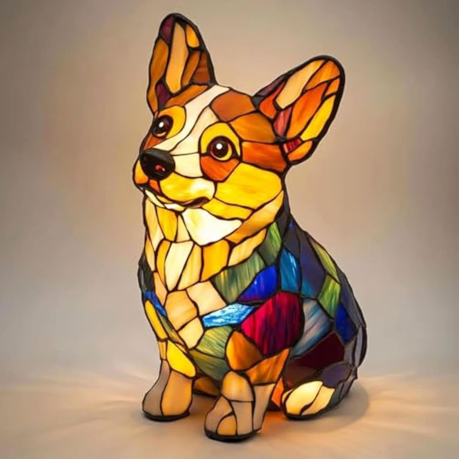Corgi Lamps – Luz nocturna artística de la serie Dogs, luz nocturna de resina teñida retro, lámpara de escritorio LED USB para perro, decoración