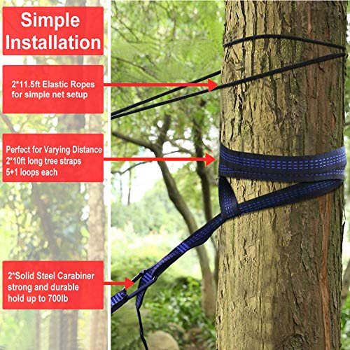 Hieha Double Camping Hammock with Mosquito Net, Portable Nylon Hiking Hammocks for Trees, Travel Outdoor Gear Camping Essential Hammock for 2 Adults(Red)