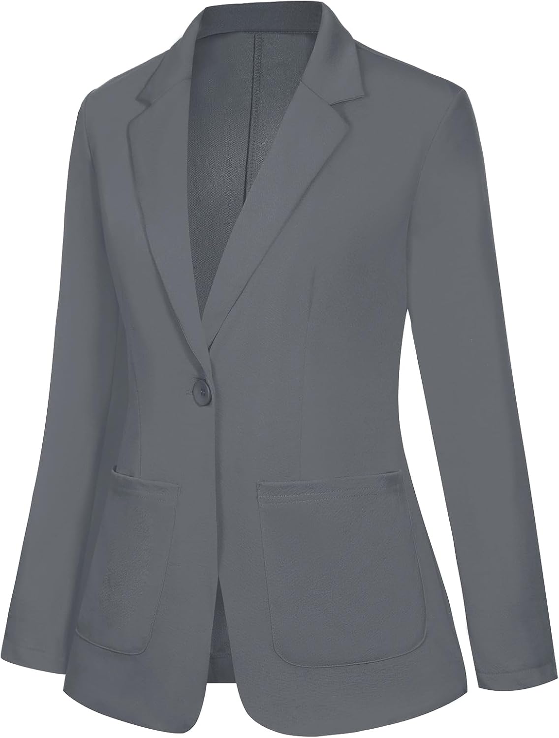Womens Blazer Button Front Notched Lapel Suit Jackets Long Sleeve Lightweight Pocketed Blazer for Bussiness Casual (Dark Grey L)
