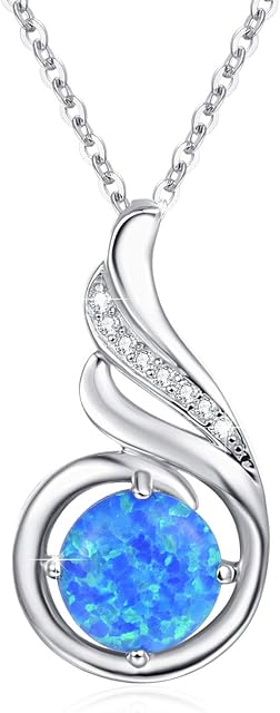 Opal Jewellery for Women 925 Sterling Silver Phoenix Princess Necklace White Opal Necklace for Women Girl Statement Necklace Birthday Gift.