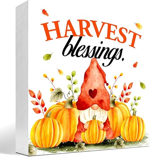 Miniatura 14 de Decoración de escritorio de otoño, Groovy Gobble Gobble Fall Thanksgiving Wood Block Sign Decoración de escritorio, caja de madera rústica de