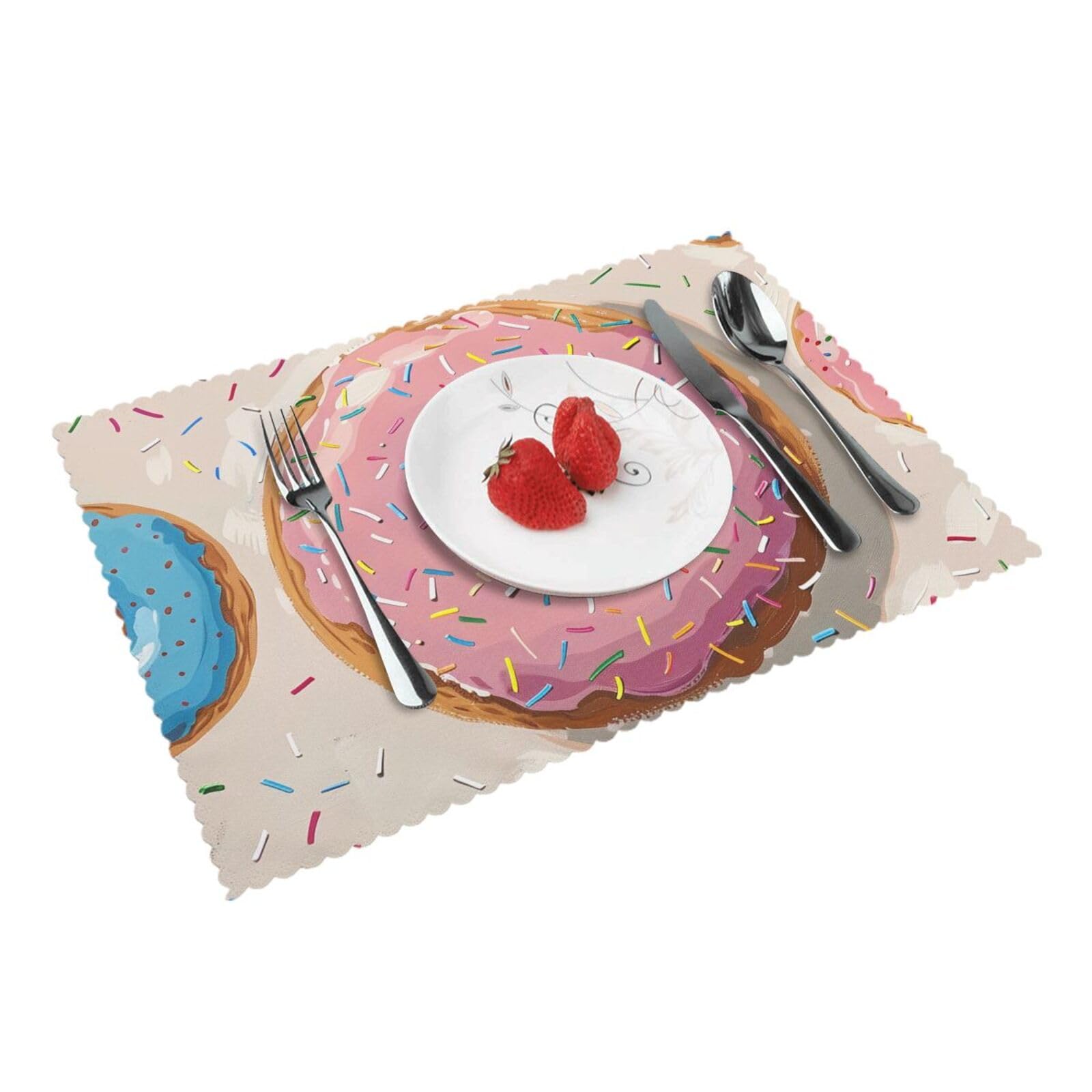 Donuts Printed Placemat Heat Resistant Place Mats Set of 4 PCS Washable Kitchen Table Mats, 12x18 Inch