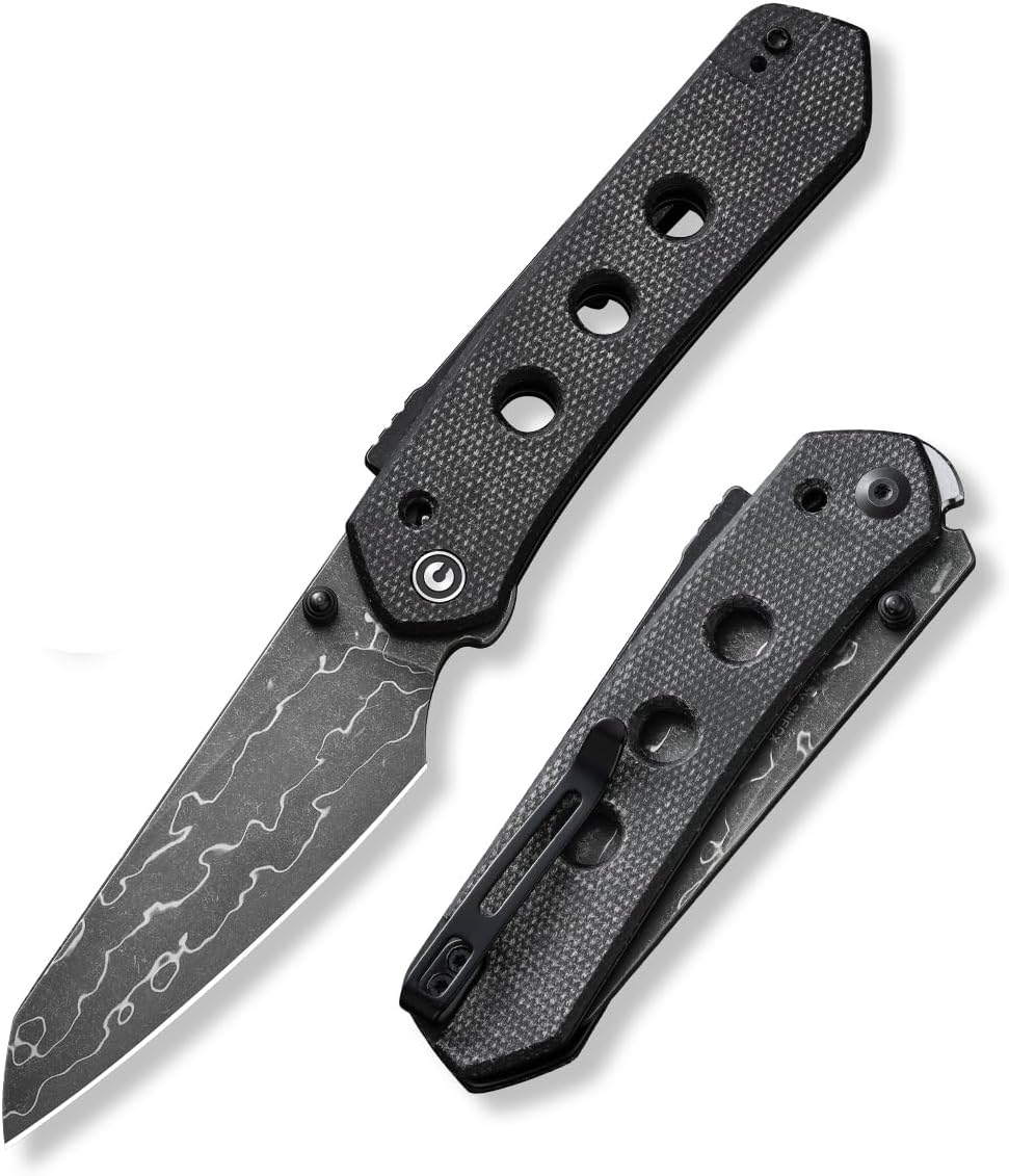 Vision FG Pocket Knife for EDC, Superlock Folding Knife with 3.54" Reverse Tanto Damascus Blade Canvas Micarta Handle, Ideal Gift for Men Women C22036-DS2