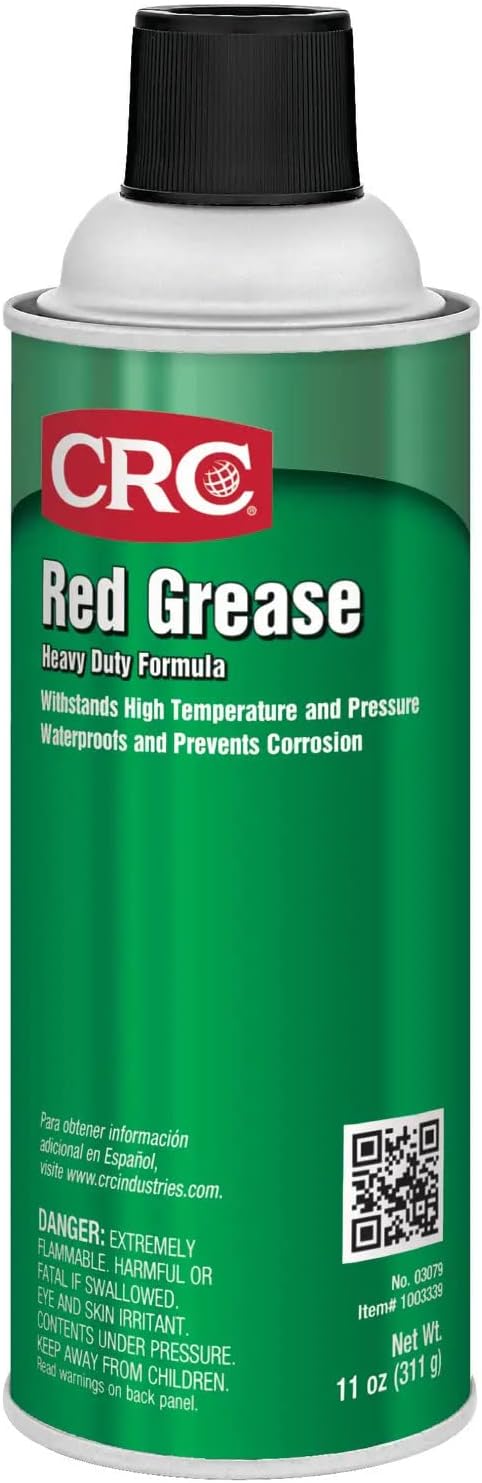 CRC Red Grease 03079 – 11 WT OZ, Multi-Purpose Aerosol Lubricant, Red Color for Easy Visual Inspection