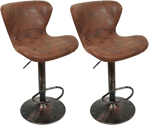MEILLEUREVIE Taburetes de bar giratorios para encimera de cocina, respaldo retro hecho a mano de gamuza sin brazos, base de metal gruesa con