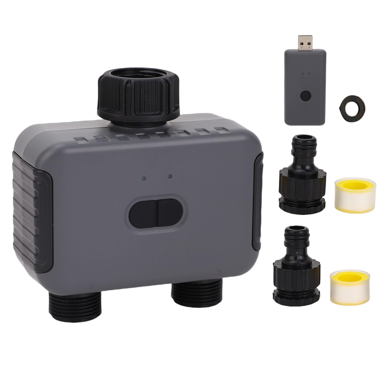 Temporizador inteligente de riego automático de 2 zonas con retardo de lluvia para césped y jardín, material ABS