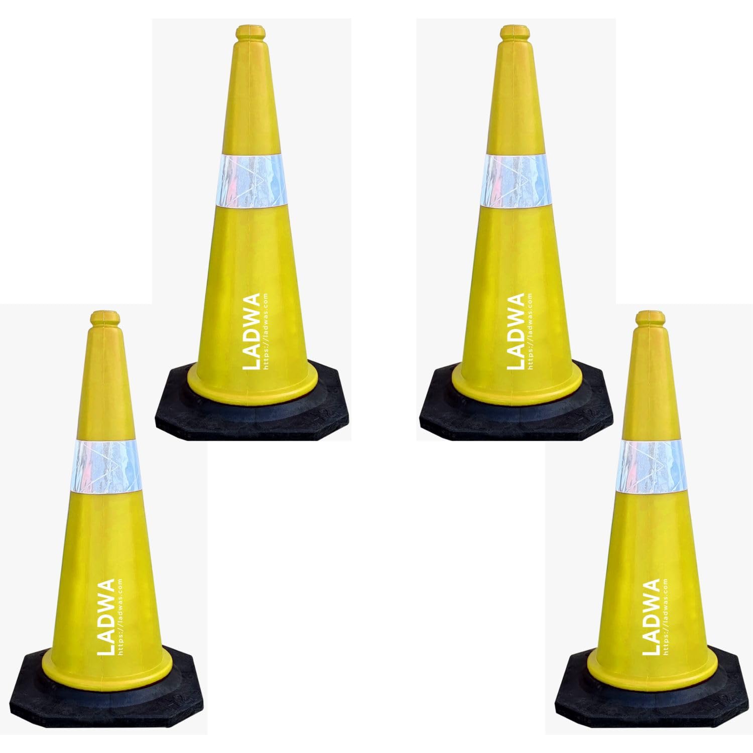 LADWA Industrial Accident Road Safety Cone Pack of 4, 750mm, 4 Traffic Safety Yellow Cones + 4 mtr chain + 4 Hooks with Black Rubber Weighted Base and Highly Visible Reflective Collar (Yellow) (B0C6GYY2GZ) Amazon Price History, Amazon Price Tracker