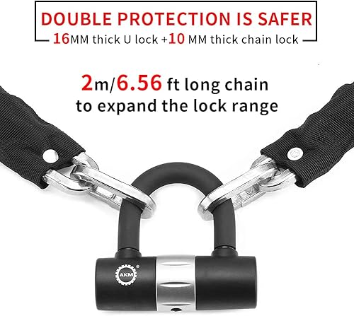 Miniatura 5 de AKM Cerradura de motocicleta de 6.56 pies x 0.394 in de grosor, antirrobo, resistente, con 4 llaves de seguridad de 0.630 in, bloqueo de disco de