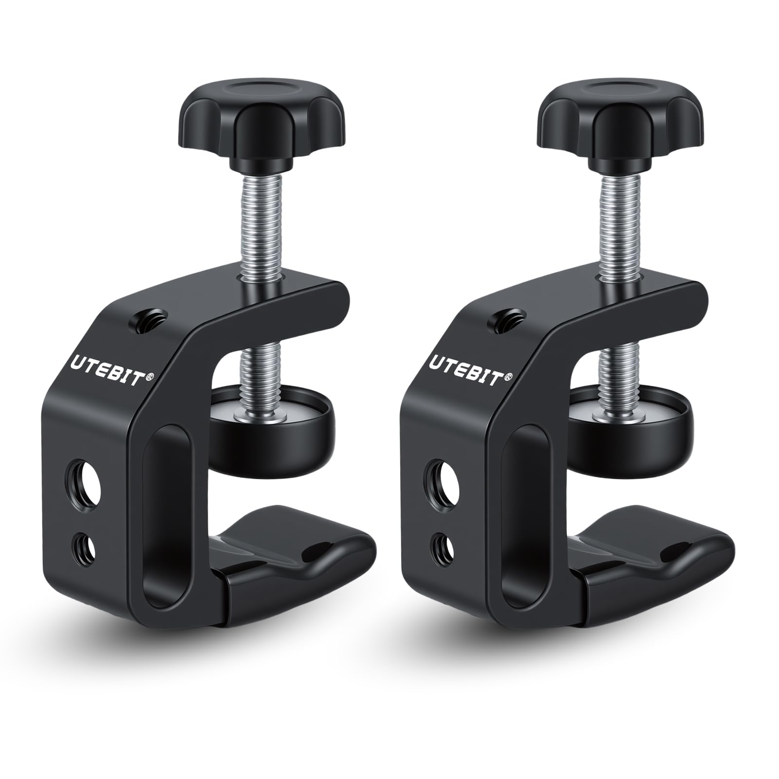 UTEBIT Serre Joint en C avec Trou de File 1/4" et 3/8", Pince en C pour Caméra pour Montage de Caméra, Métal Serre Joint de Table en C Poids Lourd, Adapté Jusqu'à 0-30mm de Diamètre, 2 Pièces