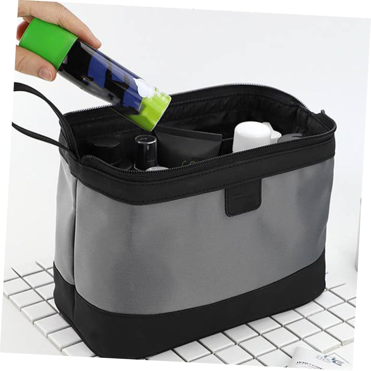 Bolsa de Aseo para Hombre Gris Neceser Multifuncional Portátil para Viaje Almacenamiento Práctico para Cosméticos y Objetos Personales