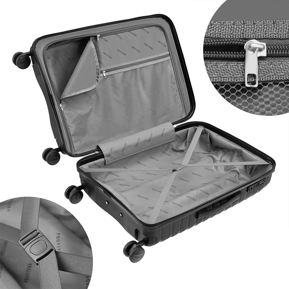 Set 4 Valigie Rigide con Beauty Case in Polipropilene Ultra Resistente agli Urti, Trolley Manico Telescopico e Ruote Easy Roll, Serratura Codice Rinforzata e Design Moderno (Nero)
