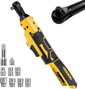 Cordless Ratchet Wrench for DeWalt 18V 20V, 3/8" Extended Electric Power Ratchet with 8 Sockets & Built-in LED Light & 1/4" Adapter 80N.m 320RPM for Automotive Workshops and Home Garages