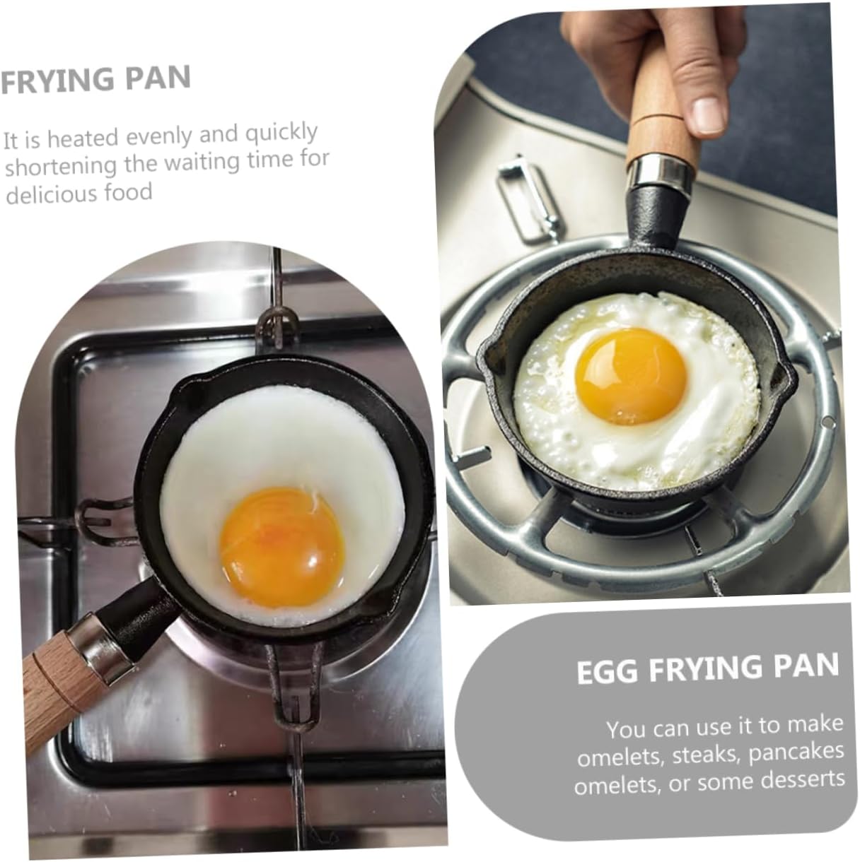 Ipetboom Mini Non Stick Egg Frying Pan Cast Iron Omelet Skillet for Household Cooking Heat Resistant Handle Multi Use Pan for Breakfast Pancakes Steaks and Desserts