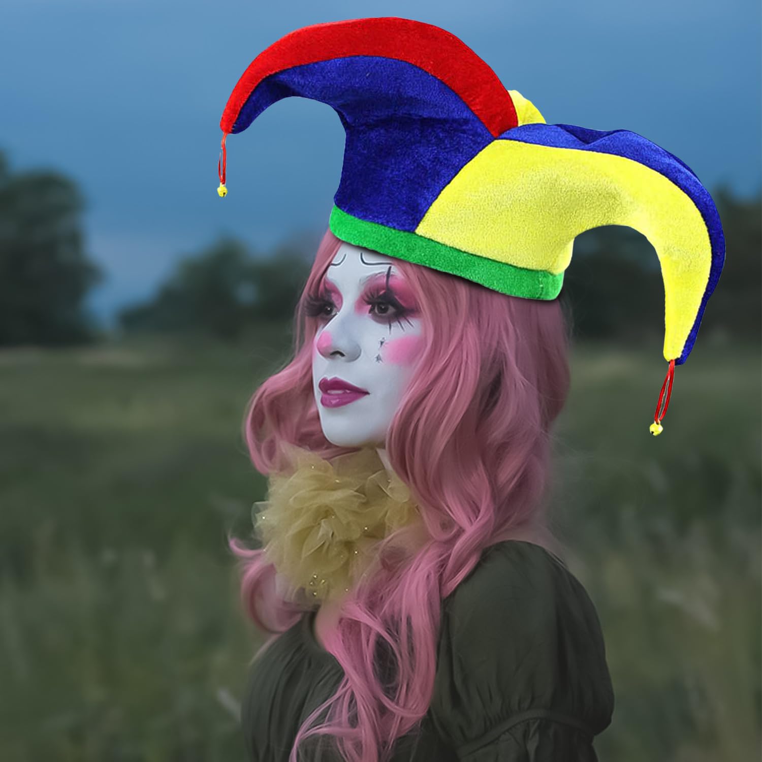 XNFUOE Halloween Clown Hat Jester Hat with Bell Clown Dress Up Accessories for Halloween Party Costume Props Cosplay - Image 3