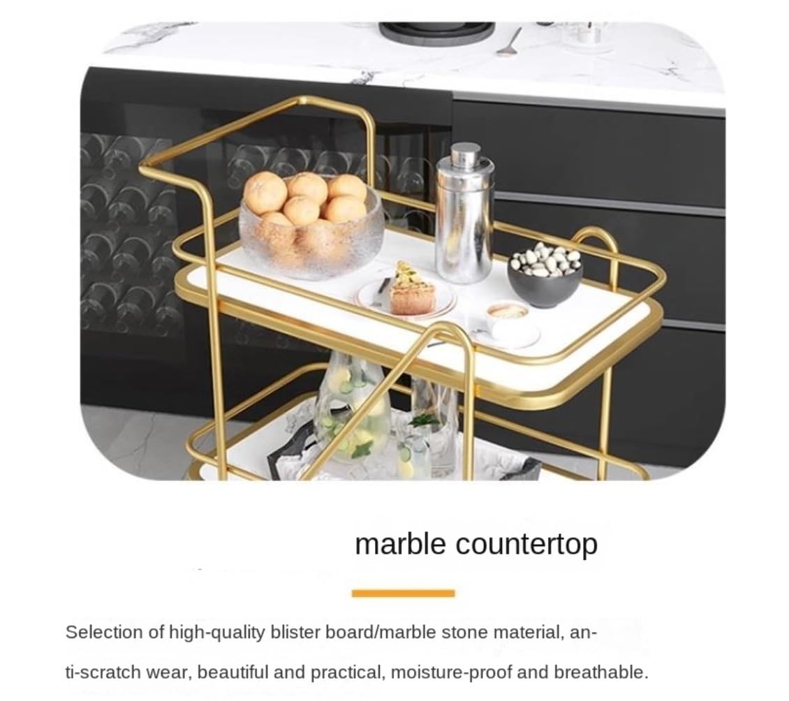 Chariot à roulettes à 2 niveaux, chariot de service de boissons en métal, tabouret de cuisine en marbre, chariot utilitaire maison et hôtel, d & noir, Slish nizer pour les espaces de salle à manger et