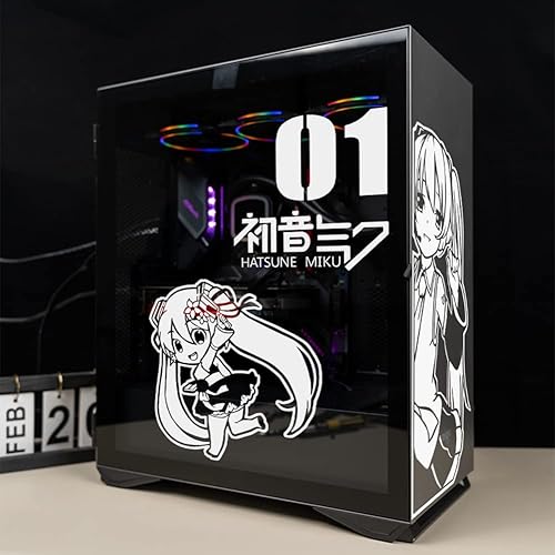 Miniatura 2 de Calcomanías de anime para funda de PC, calcomanía de decoración de vinilo para computadora ATX de torre media, funda decorativa para juegos,