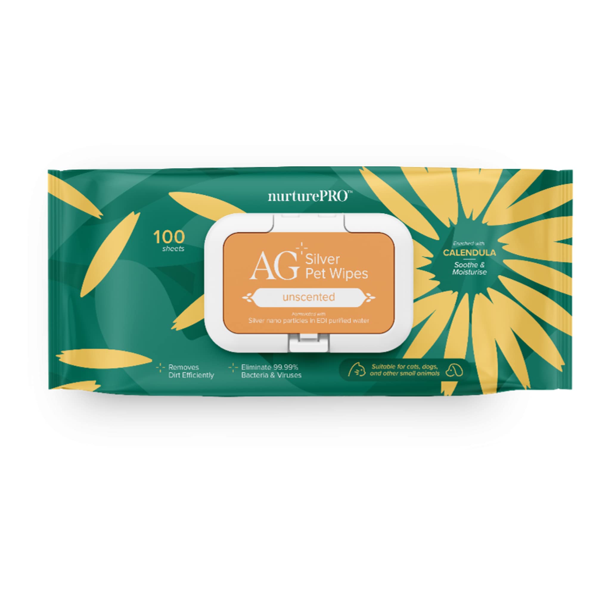 Nurture Pro AG+ Silver Pet Wet Wipes- 100 Sheets Unscented