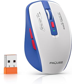 JUHOO Wireless Mouse with Bluetooth & 2.4GHz USB Dual Mode, Silent Click, Ergonomic Design, Side Buttons, Portable for Laptop, Mac, iPad, Notebook, Computer, Office & Travel Grey & Blue