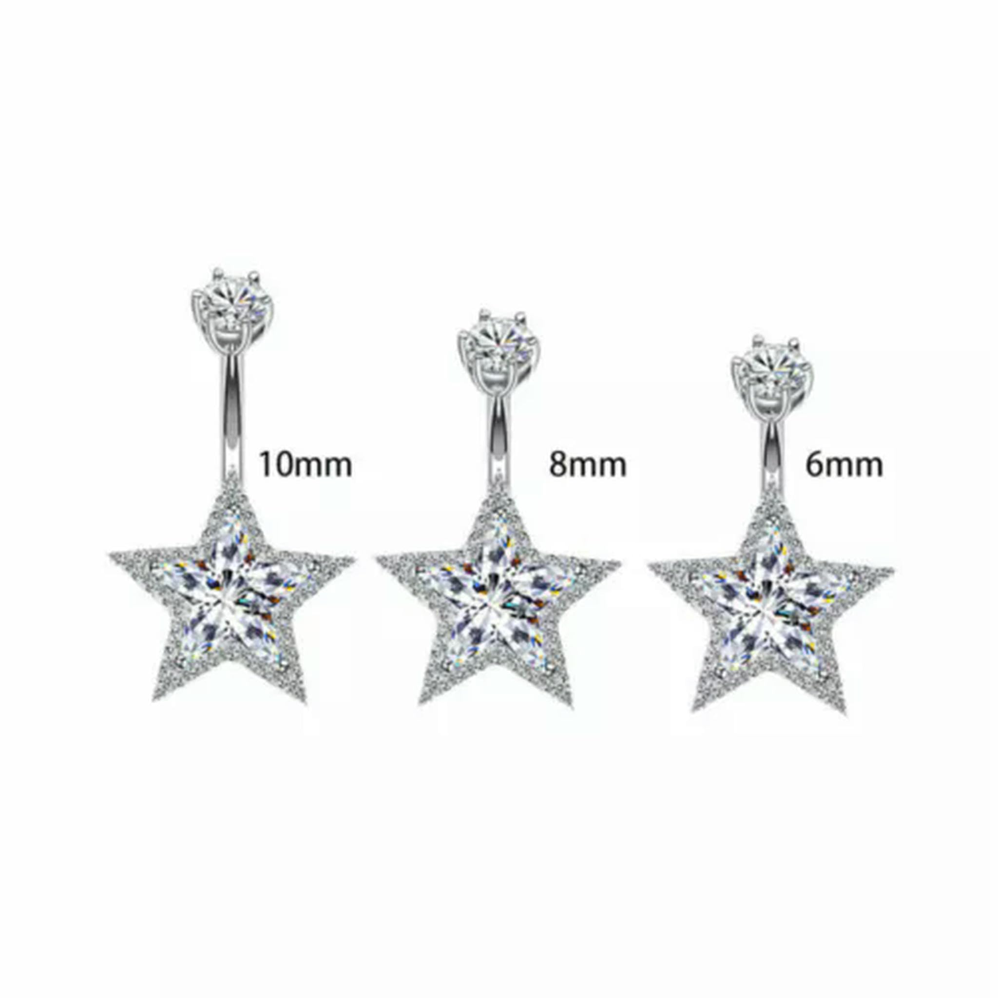 Bauchnabelpiercing Stern aus Sterlingsilber mit CZ-Kristallen A1544 – 8 mm