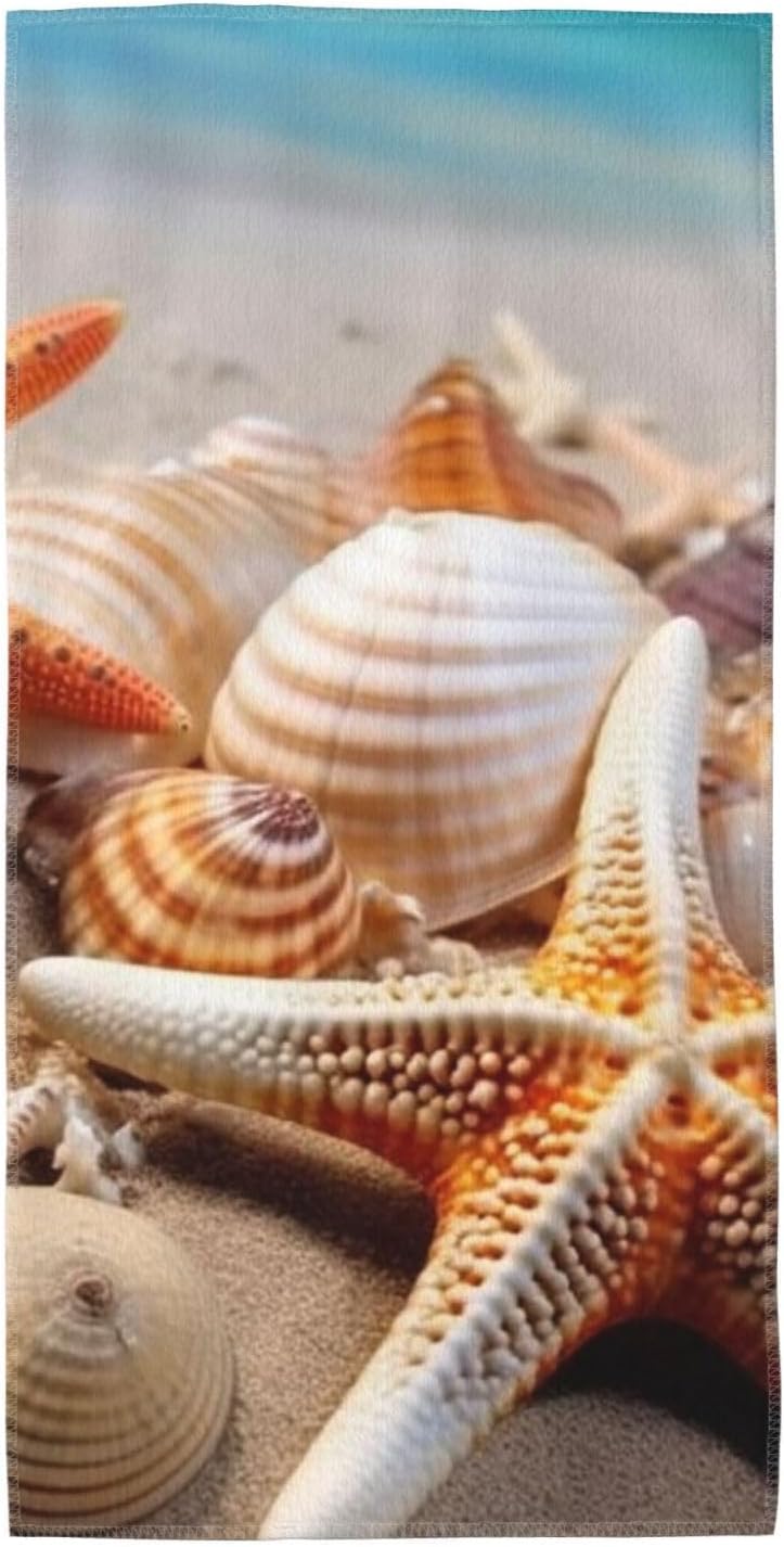 Hand Towels for Bathroom, Soft Absorbent Bath Towels Decorative Guest Towel Microfiber Face Towel Beach Starfish Shells Kitchen Dish Towels for Home Hotel Gym Spa Yoga 13.8″X27.5″