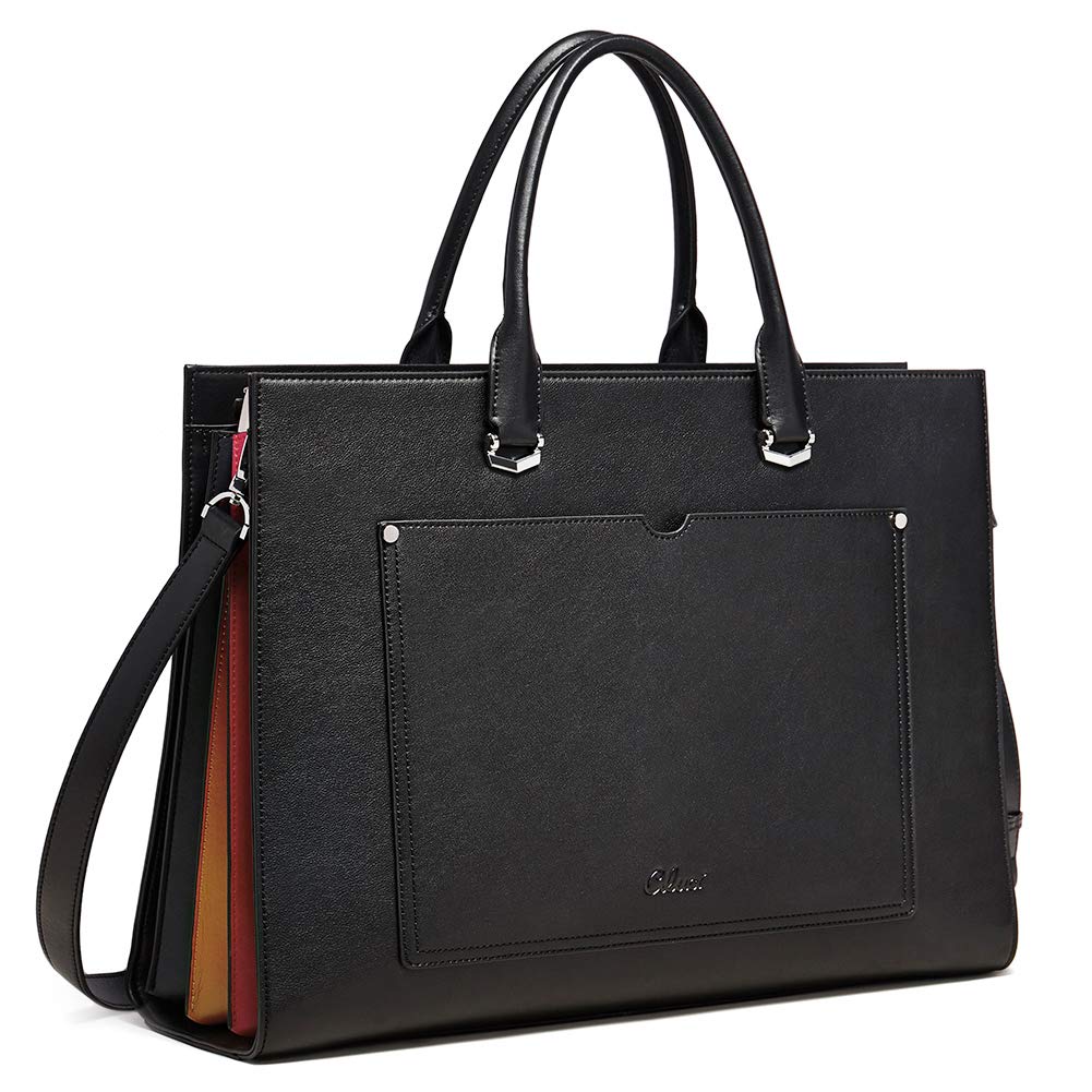 CLUCI Valigetta per le Donne di Modo Del Cuoio Genuino 15.6 Pollice Del Computer Portatile Sottile Grande Tasca Business Ladies Borsa A Tracolla, A Black, Large