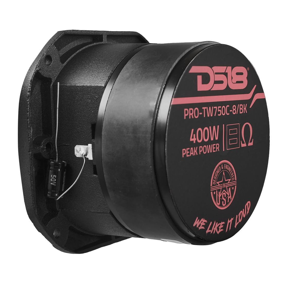DS18 PRO-TW750C-8/BK 10,2 cm Super Bullet Hochtöner mit 3,8 cm Titan-Schwingspule und übergroßem Ferritmagnet, 200 Watt, 8 Ohm, Schwarz, einzeln