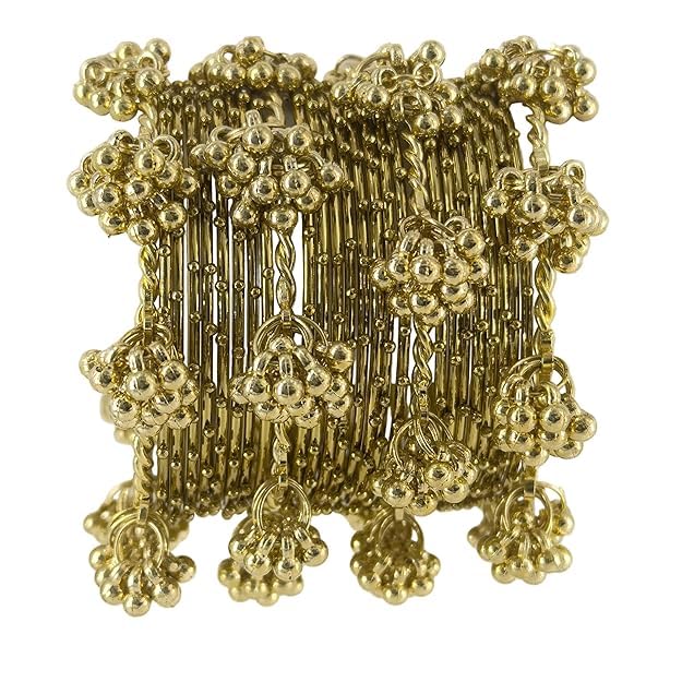 28pc Viral Gold Ghungroo Bangles Set Heavy Metal Chuda with Guchha Charms Unbreakable Traditional Jewelry for Women Gold-image-18