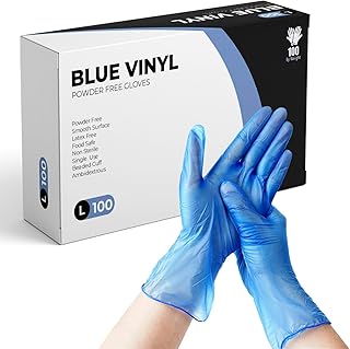 Disposable Gloves, Size L, Pack of 100, Blue Vinyl Gloves, Powder Free, Latex Free, Comfortable Fit, Suitable for Food Handling, Cleaning, Hairdressing & Multi-Purpose Use