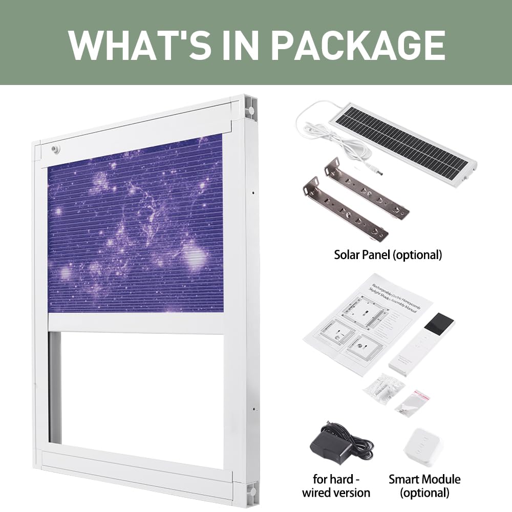 Zshine Motorized Cellular Shades Cordless Honeycomb Blinds Full Blackout Fabric Window Shades for Skylight (93021J Stars)