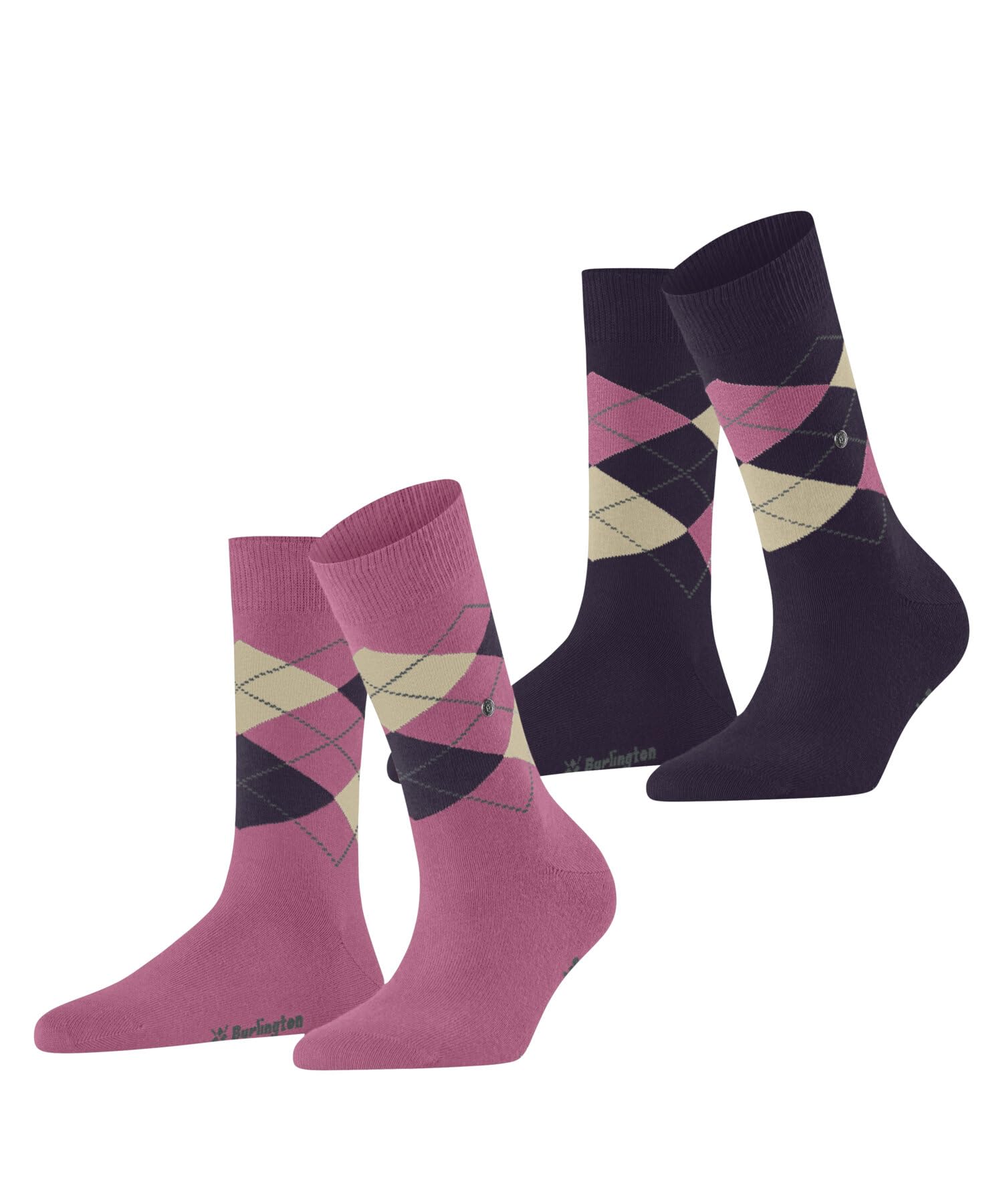 Burlington Damen Socken Everyday Argyle W So Baumwolle gemustert 2 Paar, Rosa Tea Rose 8847, 36-41