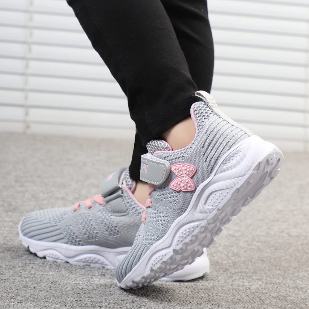 Basket Bébé Fille Chaussure de Course Fille Sports Running Fitness Enfant Sneakers Respirant pour Fille 29 EU,Gris